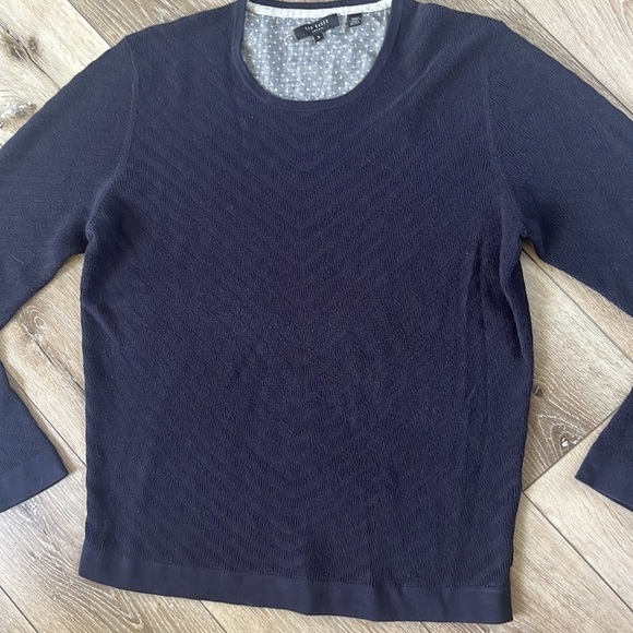 Ted Baker Nathe Navy Blue Textured Sweater - Picture 2 of 9